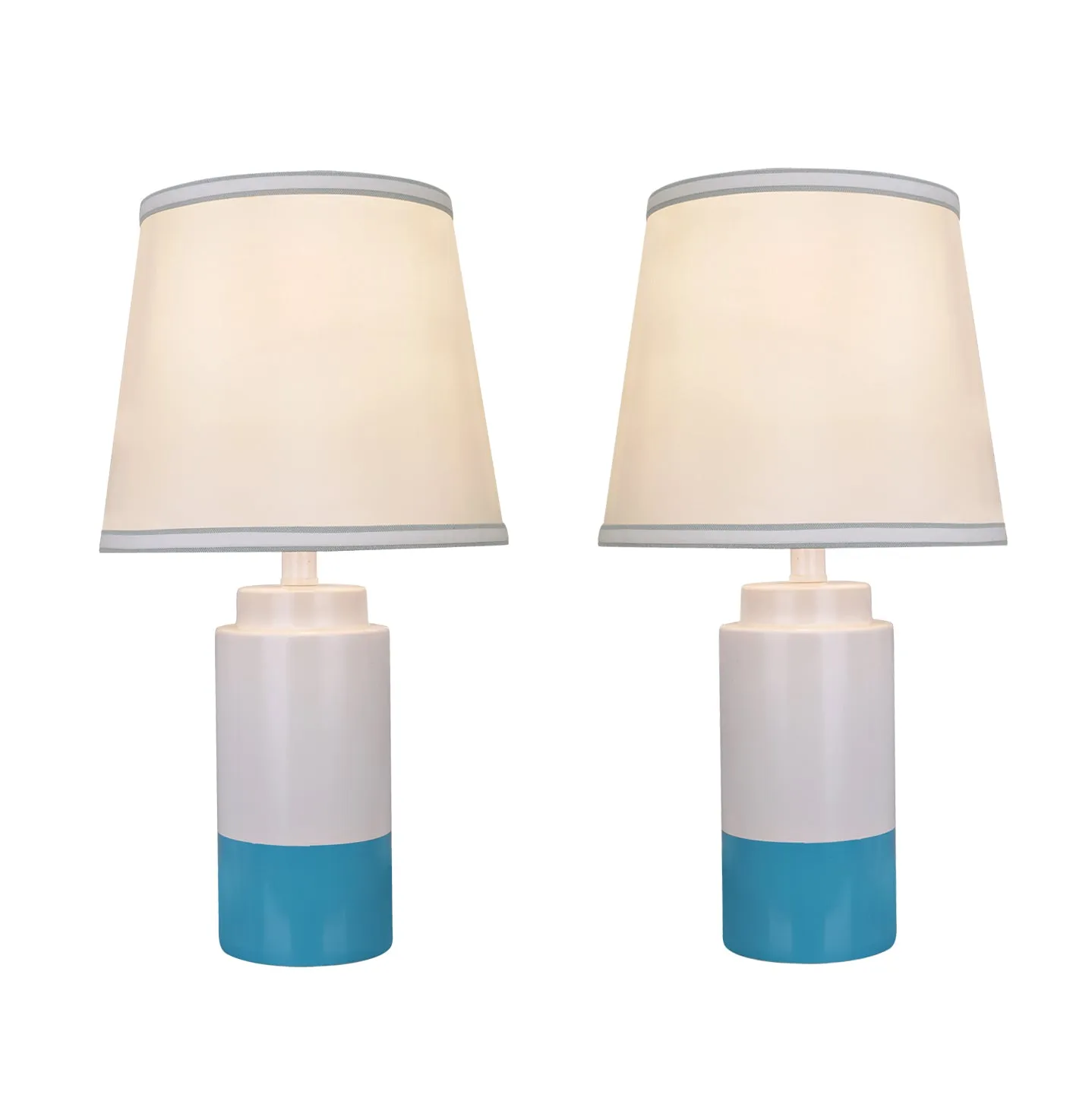 # 40114-22, Two Pack Set - 18 1/2" High Traditional Ceramic Table Lamp, Off White & Sky Blue and Empire Shaped Lamp Shade in Off White, 10" Wide