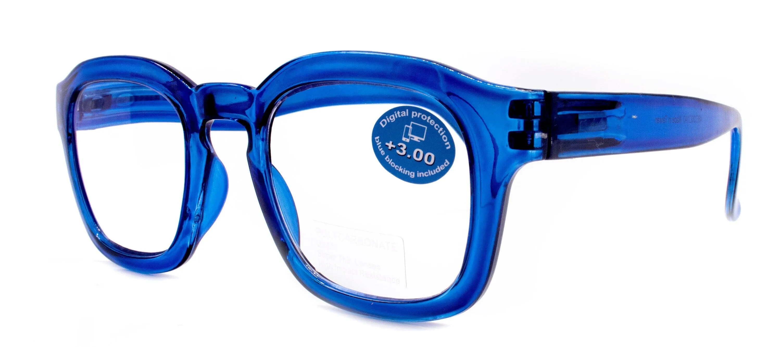 Apollo, (Blue Light Glasses) (Computer Reading Glasses) Reduce Eyestrain A/R Anti Glare  1.25...  3.00, Large Square (Blue) NY Fifth Avenue.