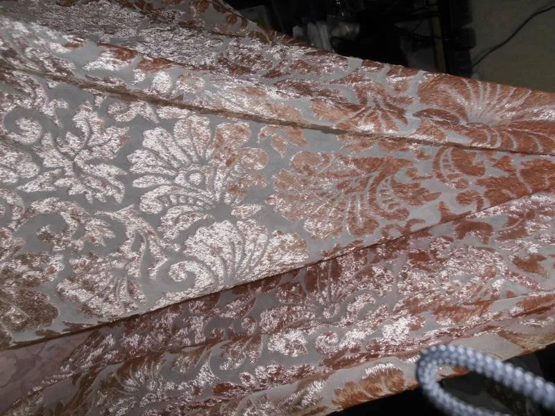 Beige Devore Polyester Viscose Burnout Velvet fabric ~ 44&quot; wide [5699]