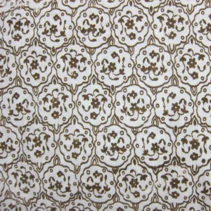 Brown Antique Flowers on Natural Cotton Jersey Fabric - Seconds