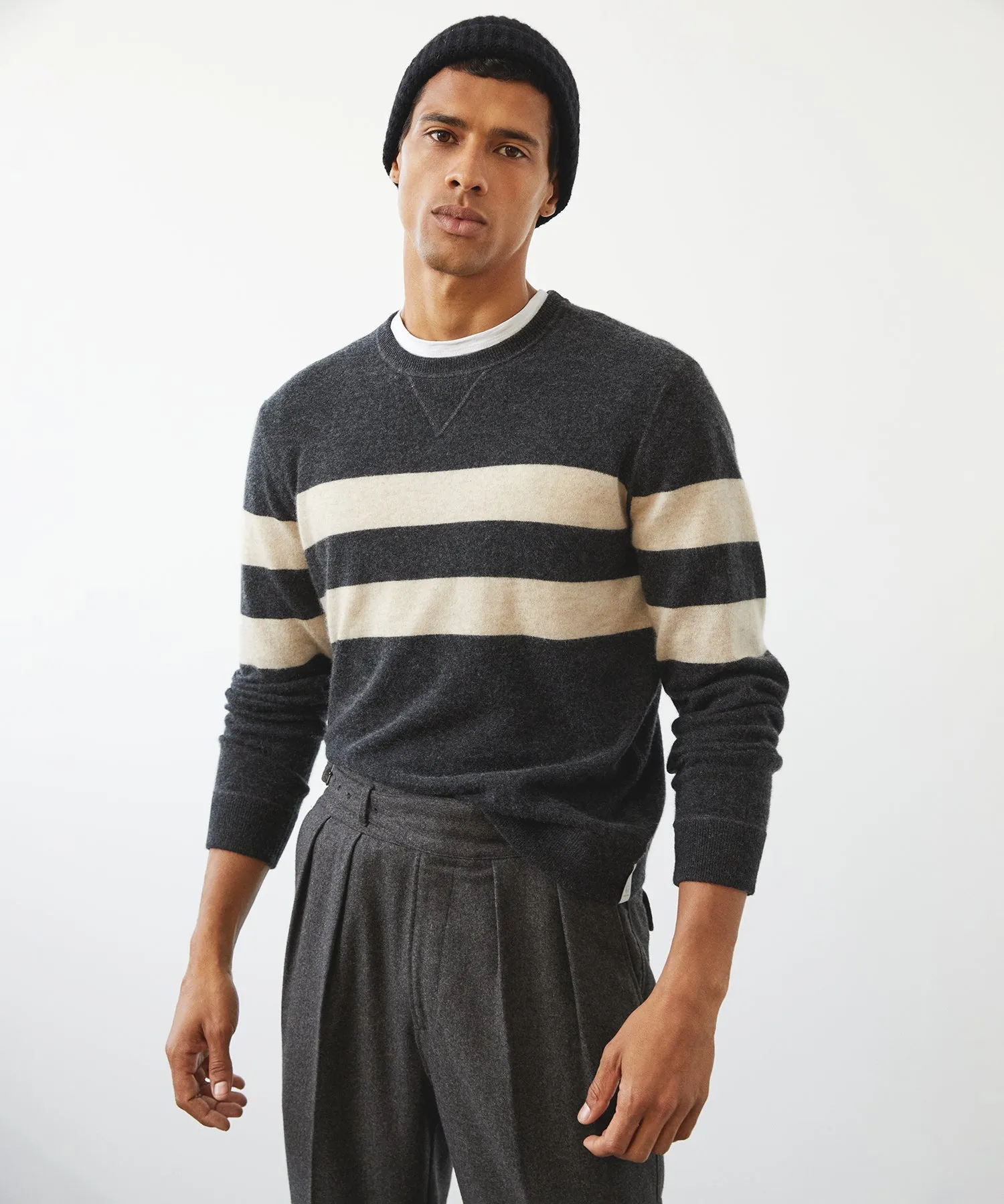 Cashmere Stripe Sweatshirt in Black