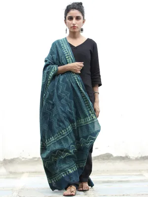 Deep Indigo Green Cotton Hand Block Printed Dupatta With Hand Made Tassels - D04170415