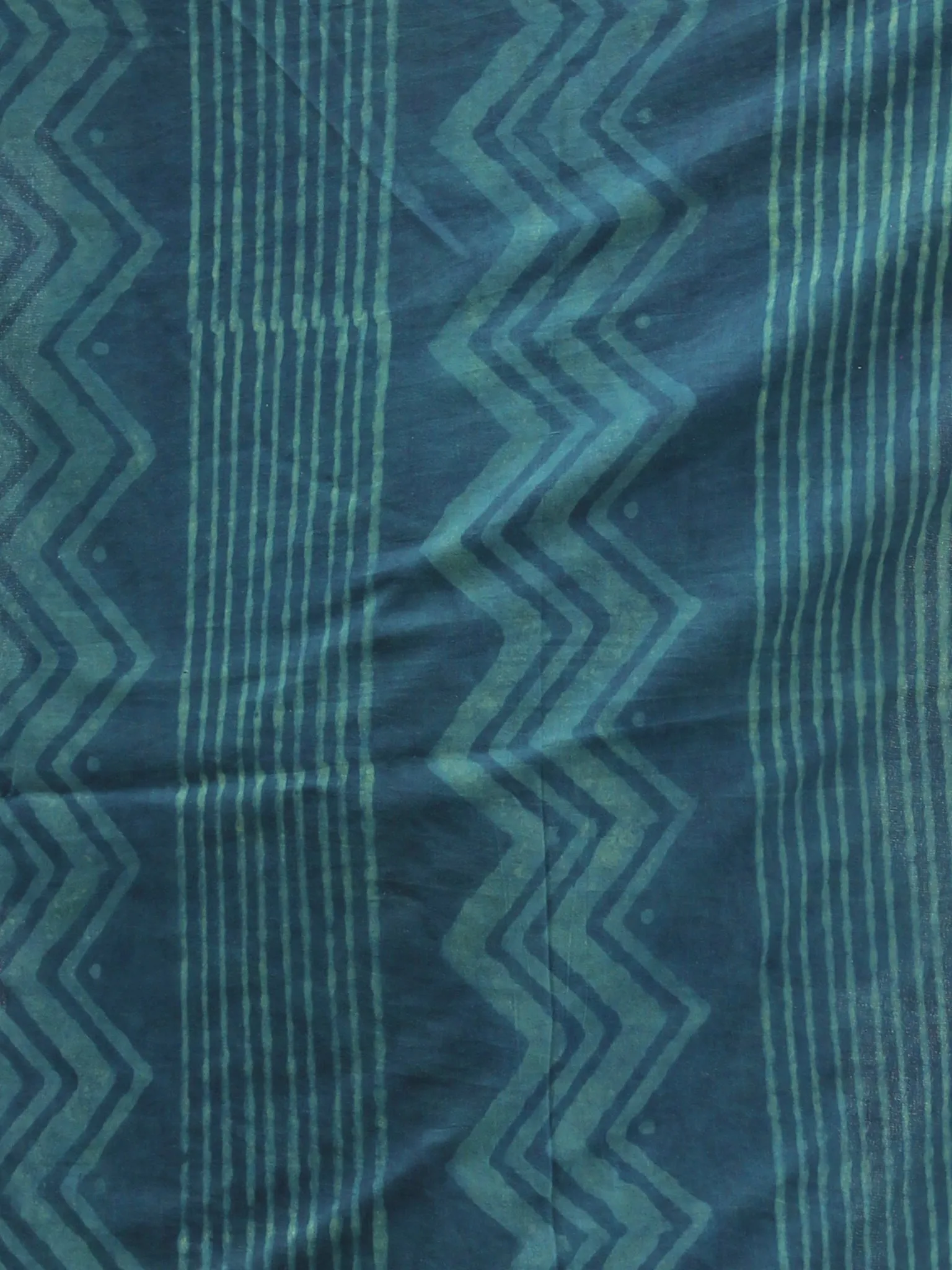 Deep Indigo Green Cotton Hand Block Printed Dupatta With Hand Made Tassels - D04170415