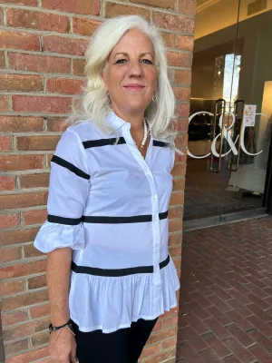 Dizzy Lizzie 2023 Lexington White Peplum Top with Ribbon