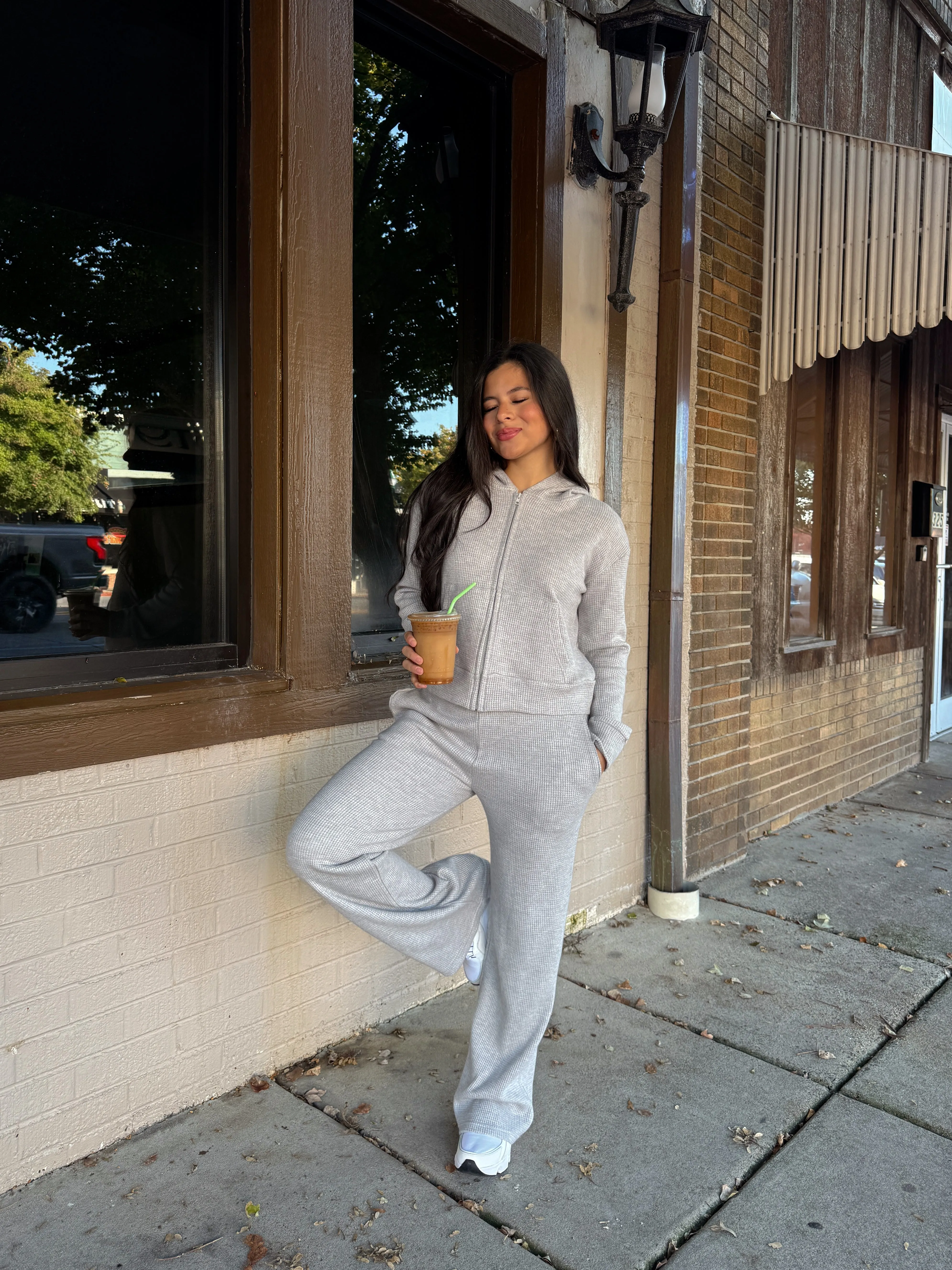 Grey Waffle Knit Set