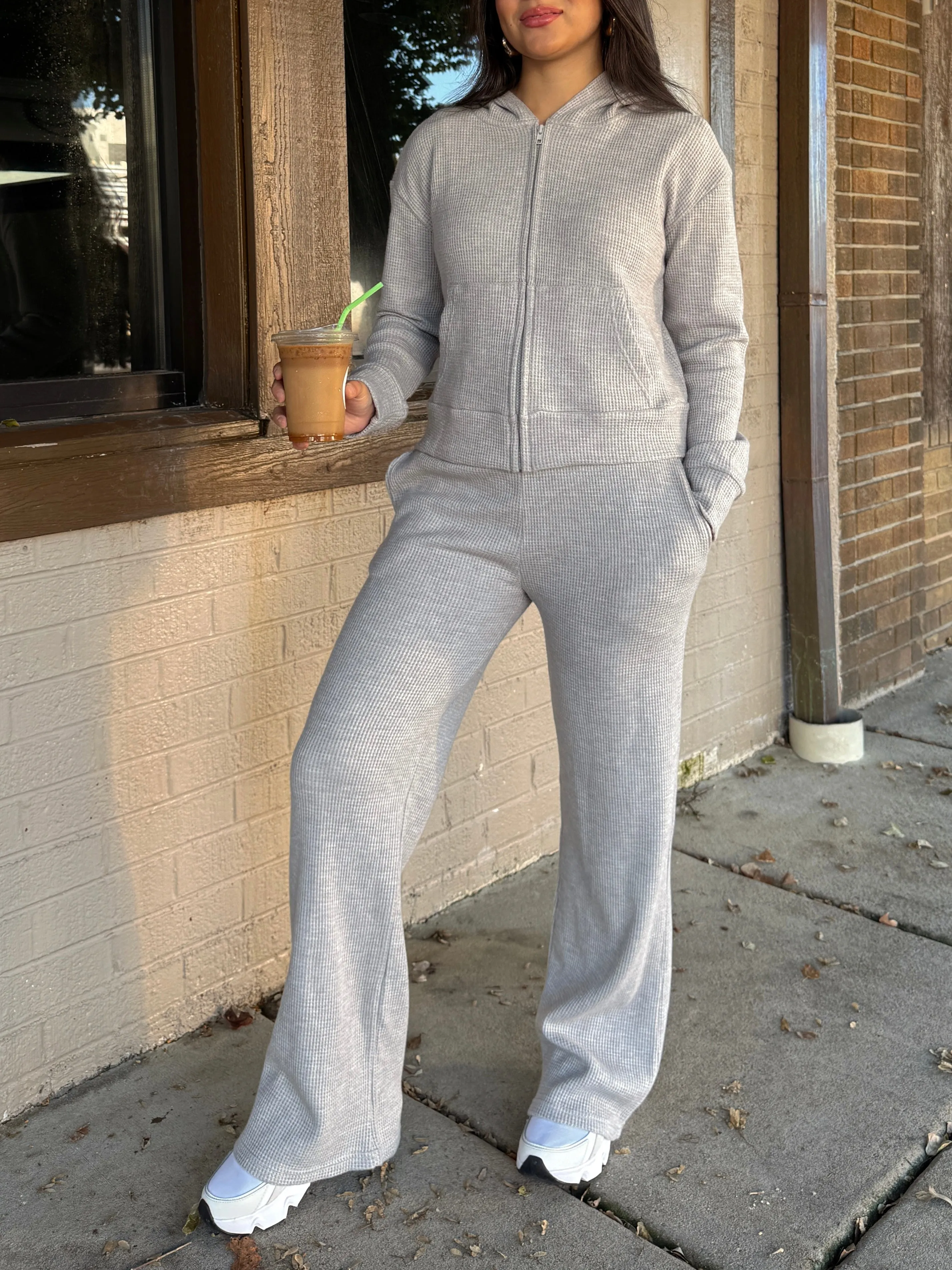 Grey Waffle Knit Set