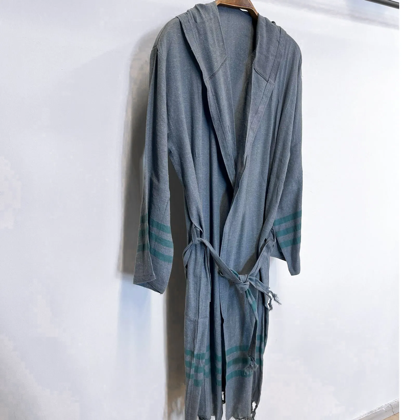 Hand-Woven Pure Silk Turkish Towel Bathrobe Blue