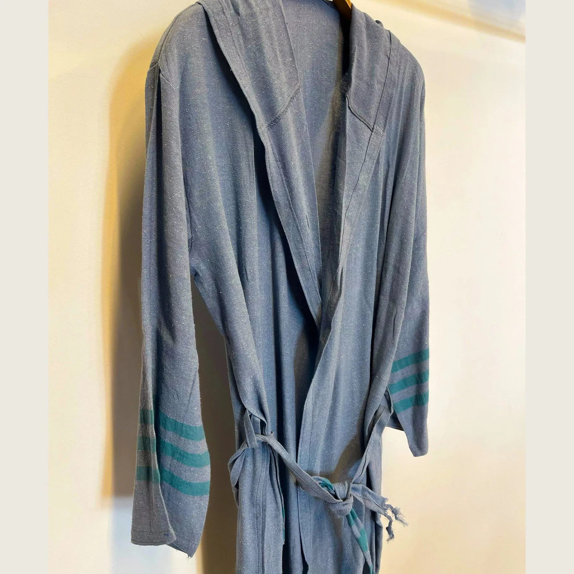 Hand-Woven Pure Silk Turkish Towel Bathrobe Blue
