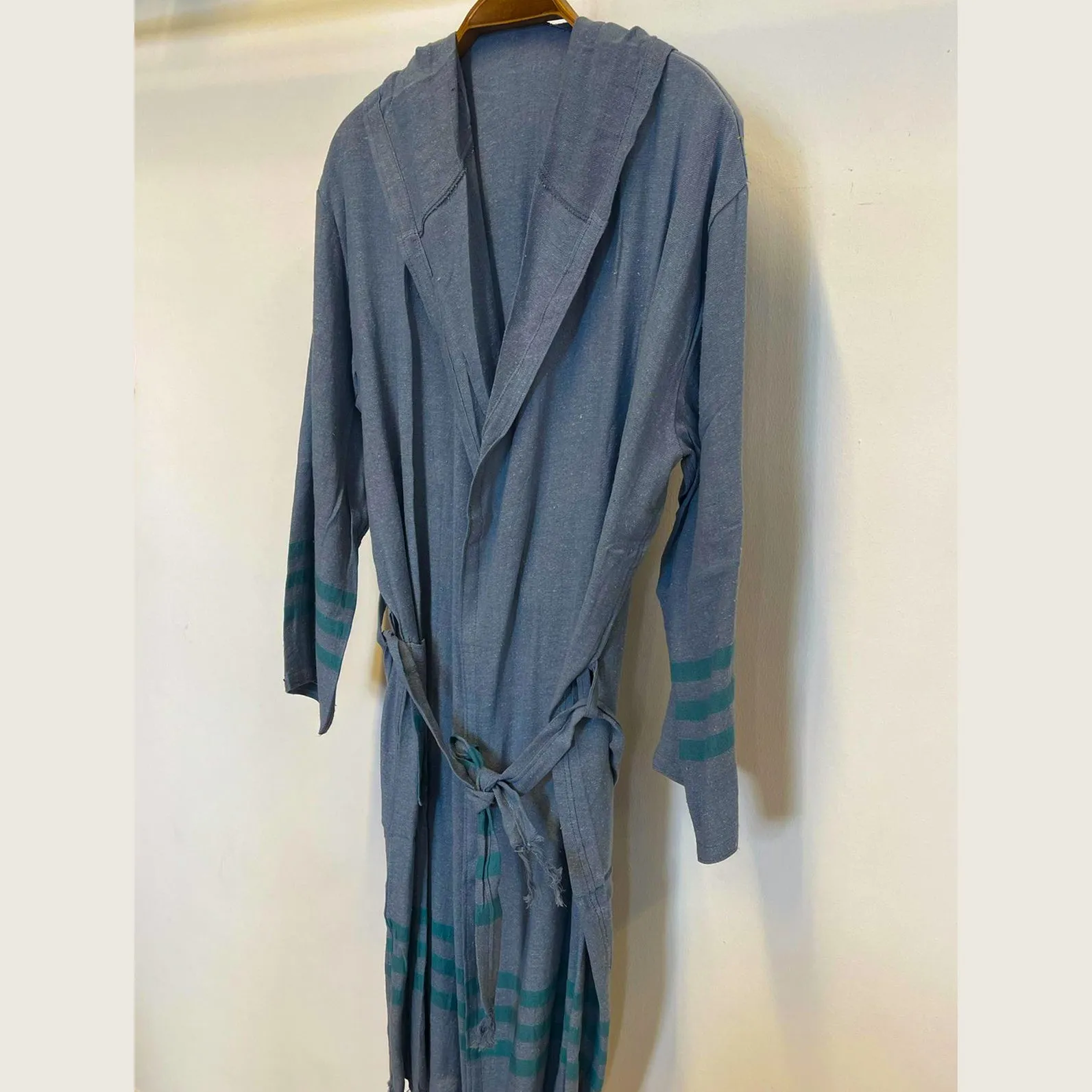 Hand-Woven Pure Silk Turkish Towel Bathrobe Blue