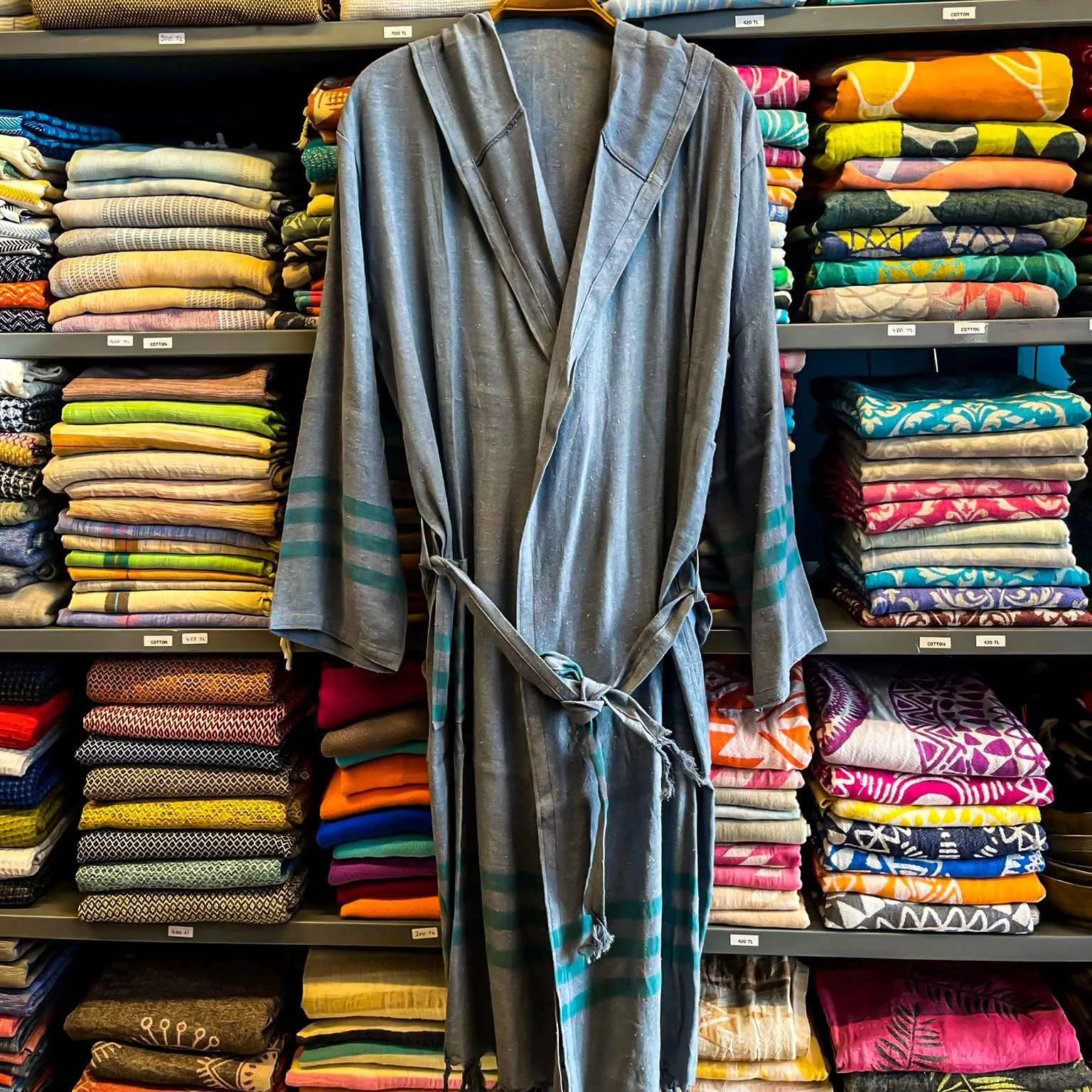 Hand-Woven Pure Silk Turkish Towel Bathrobe Blue