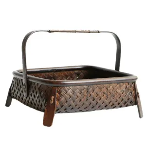 Handcrafted Bamboo Storage Basket for Tea Sets and Fruits