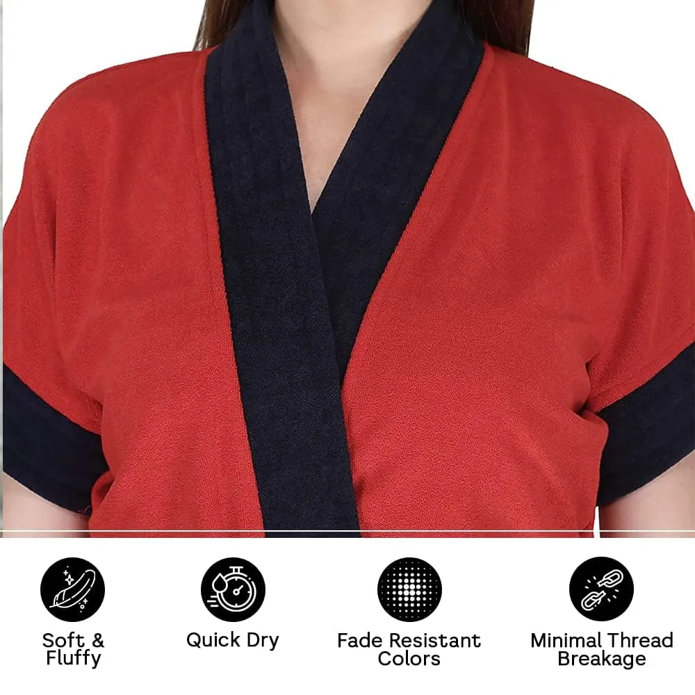 Kuber Industries Bathrobe for Women Micro Terry Cotton Towel Robe | Soft and Easy to Absorb & Dry| Unisex Bathrobe (Red) (Pack Of 2)