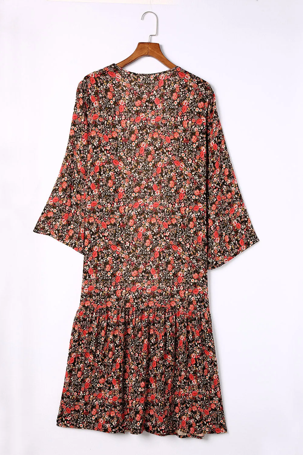 Multicolor Open Front Boho Floral Print Kimono