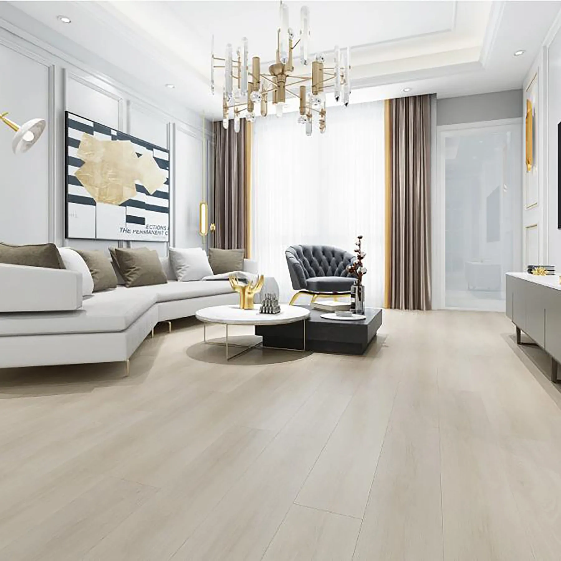 Permshield Lite Beach Beige SPC, Waterproof RigidCore/ 1.0mm IXPE pad attached/Ceramic Bead Finish - 5.2mm x 7" x 48" x 20 MIL