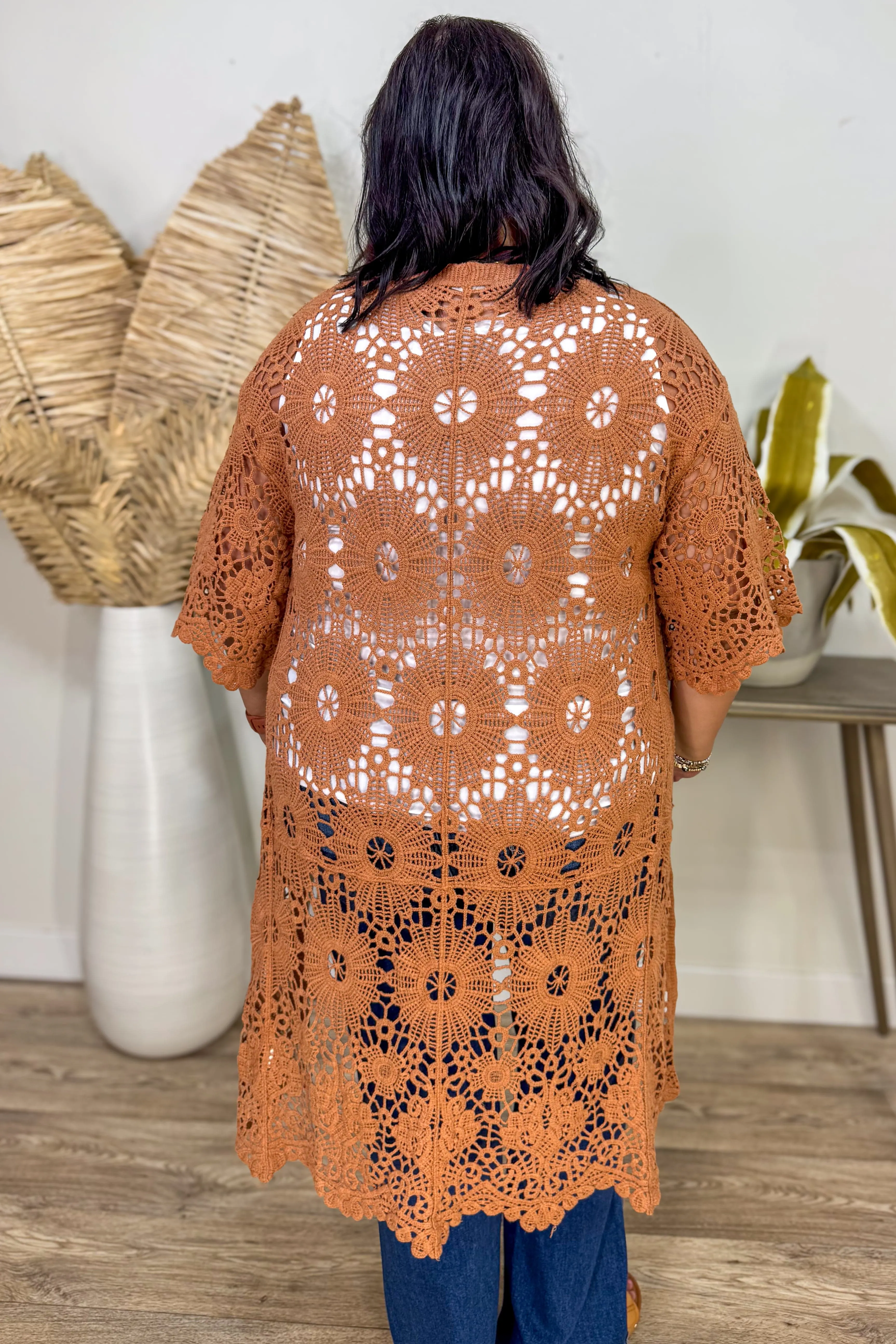 Rust Crochet Kimono