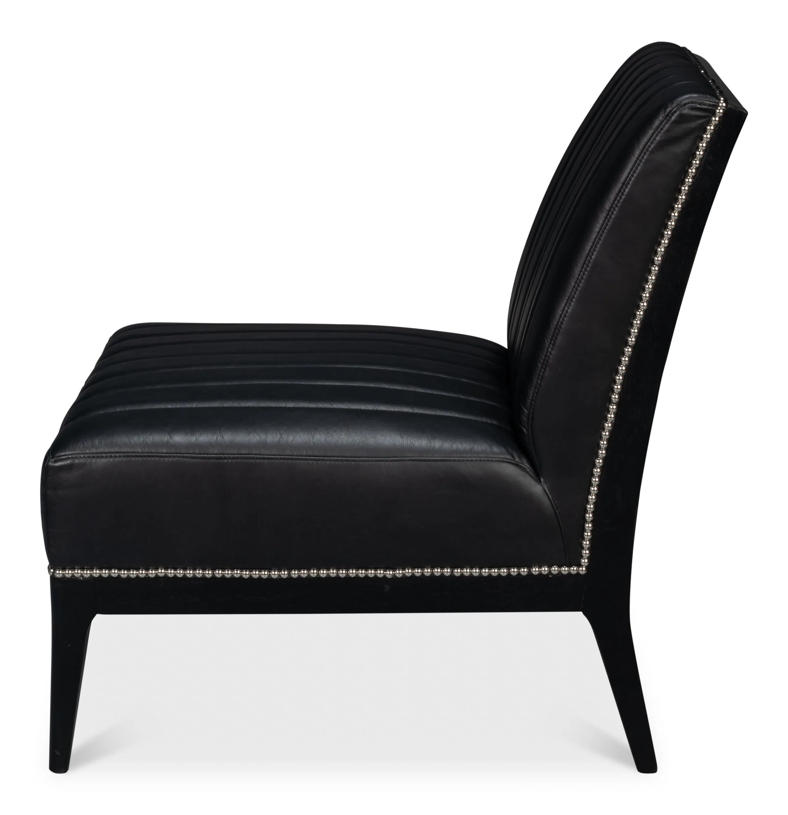 Sarreid - Agave Slipper Chair Distilled Lthr  Blk - Black - Contemporary