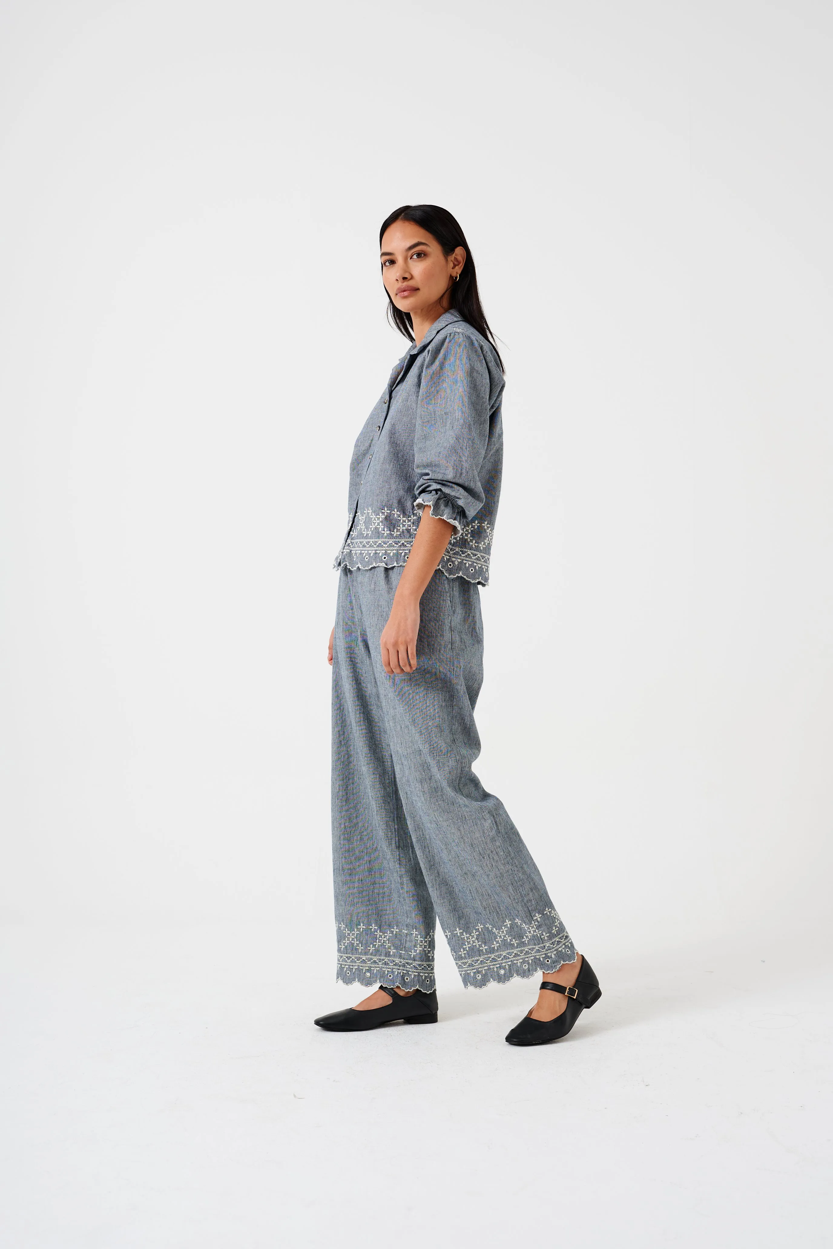 Sophie Pant in Indigo Linen