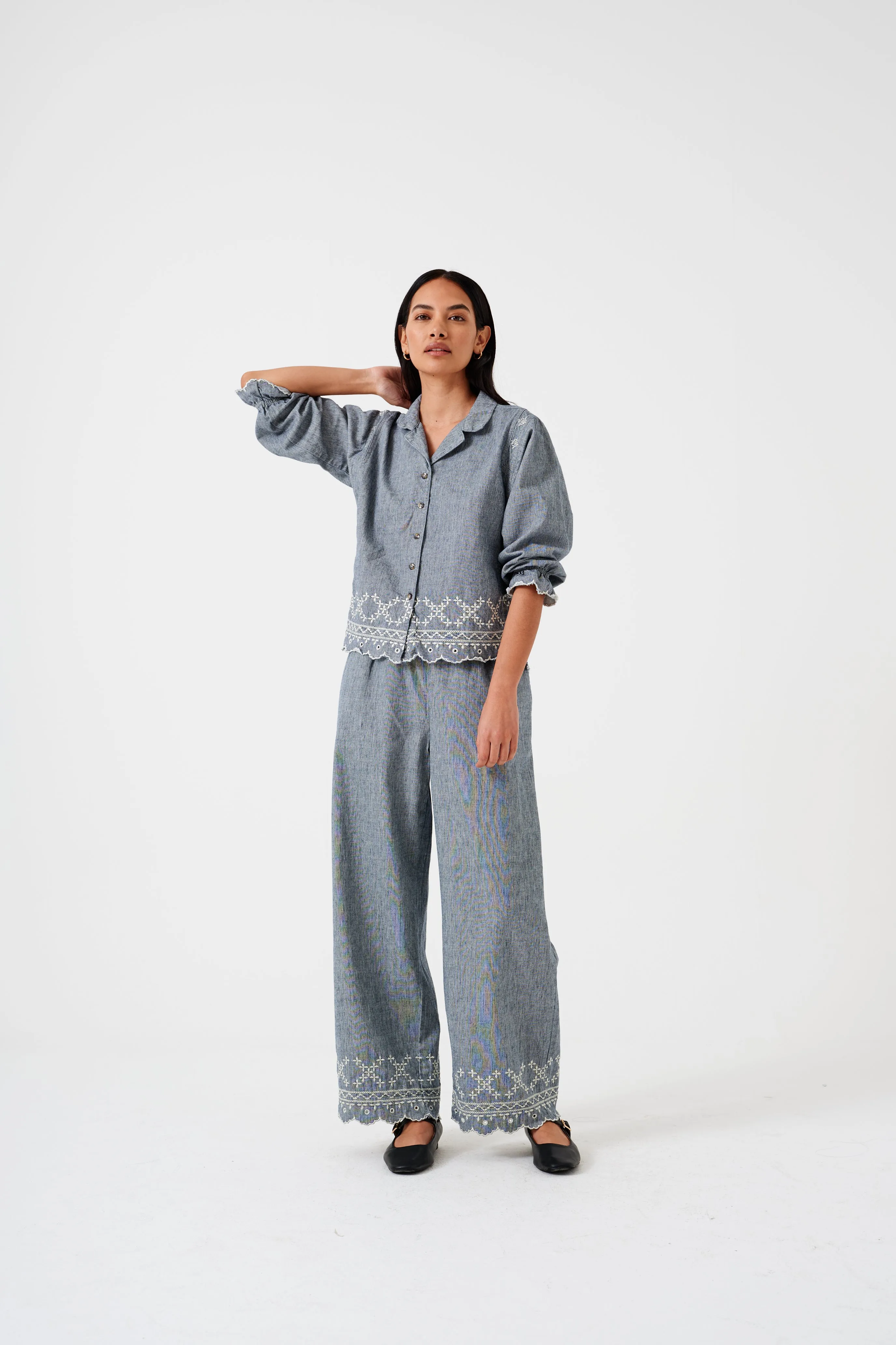 Sophie Pant in Indigo Linen