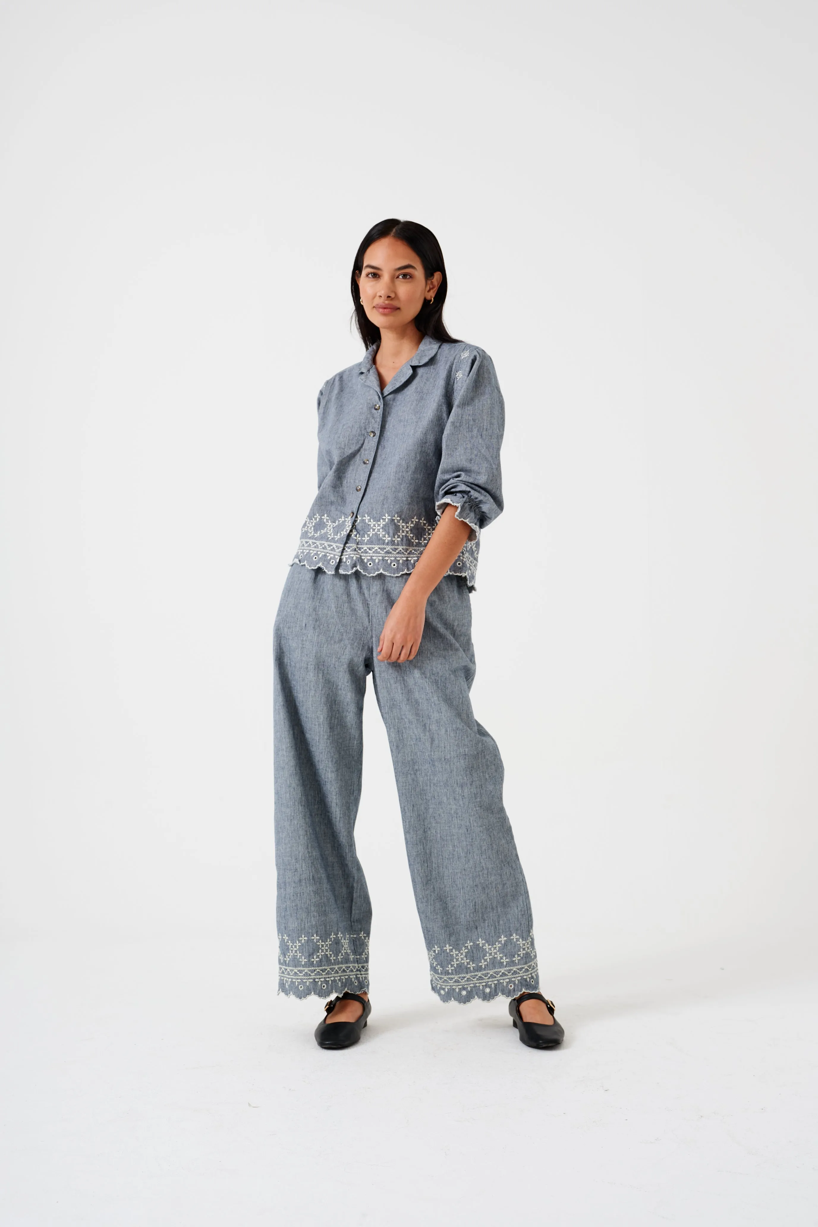 Sophie Pant in Indigo Linen